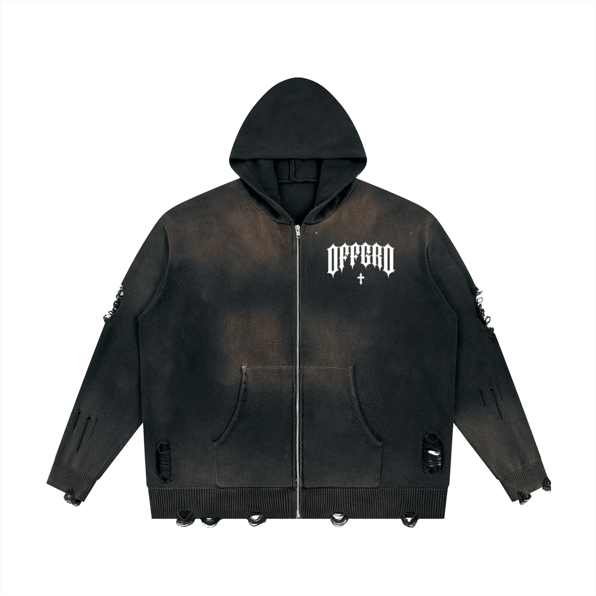 Unisex Distressed Full Zip Sweater