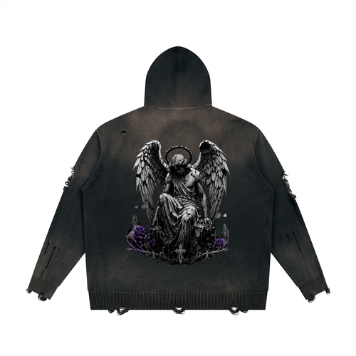 Unisex Distressed Full Zip Sweater